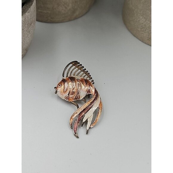 Brooch Fish Enamel Fashion Jewelry Coral Brass‎ Goldtone - Picture 3 of 3